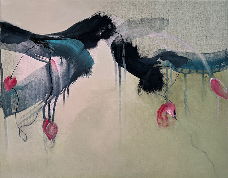 Promise of spring Mixed media on flax linen by Caroline Rose Artist